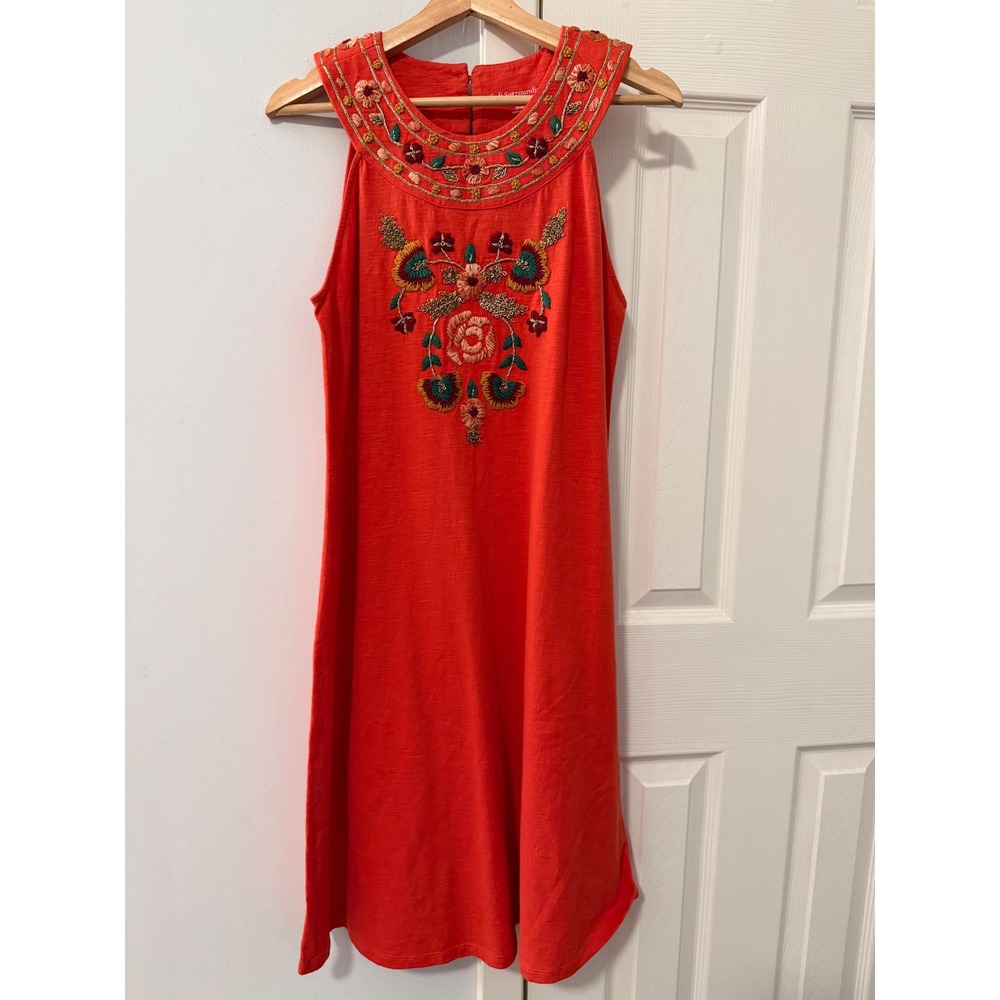 Soft Surroundings Lidah Embellished Dress Sz S Resort Bright Orange BBQ Beach